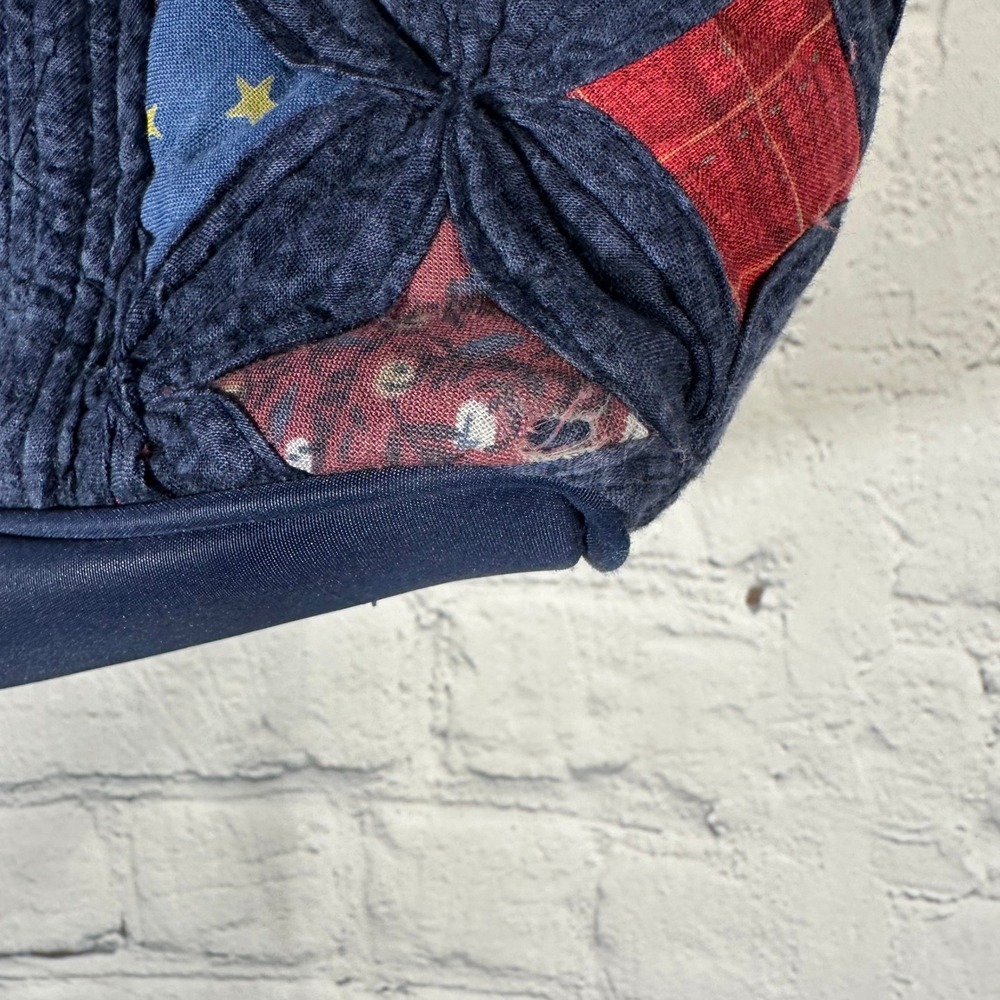 Donna Sharp Quilted Tote Bag Cathedral Window Patchwork Navy Blue Red - Picture 6 of 15
